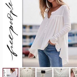 We the free white White waffle knit Kia Henley top